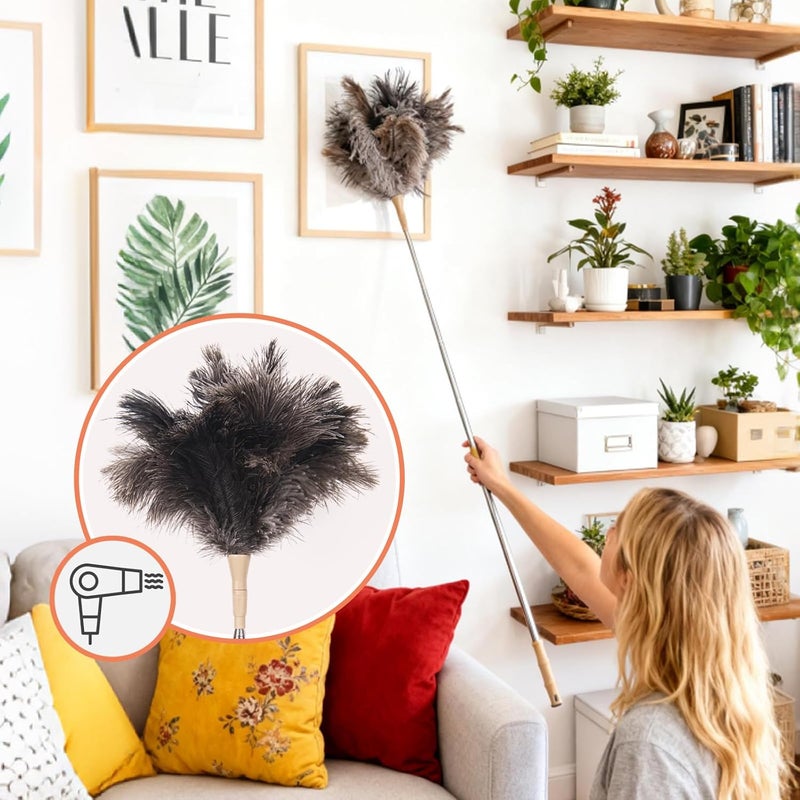 Cede noo Extendable Ostrich Feather Duster, Natural Ostrich Feathers Long Handle Duster for Cleaning, 47” Soft & Fluffy Feather Duster for High Ceilings, Fans, Walls, Furniture, Home Dusting - Image 3